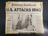 Vtg 1991 Pittsburgh Post-Gazette Newspaper US Attacks Iraq Gulf War Saddam Bush