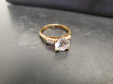 Women's 14KT ElectroPlate Ring W/Large Cubic Zirconia Gemstone Cntr Jewelry Sz 9