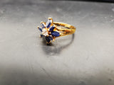 Womens 14KT Gold Electro-Plate Sapphire Flower Cubic Zirconia Ring Jewelry Sz 9