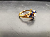 Womens 14KT Gold Electro-Plate Sapphire Flower Cubic Zirconia Ring Jewelry Sz 9