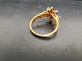 Womens 14KT Gold Electro-Plate Sapphire Flower Cubic Zirconia Ring Jewelry Sz 9