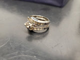 Womens Silver Band Double Row Cubic Zirconia Ring Jewelry Sz 7 Classy Present VF