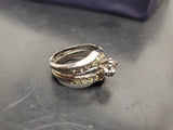 Womens Silver Band Double Row Cubic Zirconia Ring Jewelry Sz 7 Classy Present VF