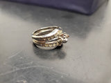 Womens Silver Band Double Row Cubic Zirconia Ring Jewelry Sz 7 Classy Present VF
