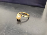 Womens 14KT Gold Electro-Plate Wavy Pearl Gem Cubic Zirconia Ring Jewelry Sz 9