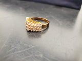 Womens 14KT Gold Electro-Plate Triple Gem Row Cubic Zirconia Ring Jewelry Sz 7