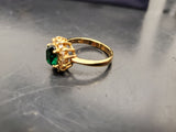 Womens 14KT Gold Electro-Plate Large Emerald Cubic Zirconia Ring Jewelry Sz 8.5
