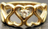 Womens 14KT Gold Electro-Plate Heart Pattern Cubic Zirconia Ring Jewelry Sz 9