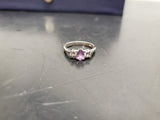 Womens 14KT White Gold Electro-Plate Amethyst Cubic Zirconia Ring Jewelry Sz9 VF