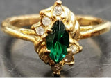 Women 14KT Gold Electro-Plate Marquise Emerald Cubic Zirconia Ring Jewelry Sz8.5