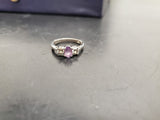 Womens 14KT White Gold Electro-Plate Amethyst Cubic Zirconia Ring Jewelry Sz9 VF