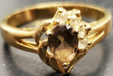 Womens 14KT Gold Electro-Plate Smoky Quartz Cubic Zirconia Ring Jewelry Sz9 VF