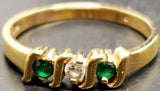 Women 14KT Gold Electro-Plate 2 Emerald Gems & Cubic Zirconia Ring Jewelry Sz8.5