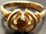 Women 14KT Gold Electro-Plate Tiger Eye Gemstone Diamond Cut Ring Jewelry Sz6