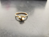 Womens 14KT Gold Electro-Plate Onyx Pearl Cubic Zirconia Gems Ring Jewelry Sz9.5