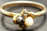 Womens 14KT Gold Electro-Plate Onyx Pearl Cubic Zirconia Gems Ring Jewelry Sz9.5