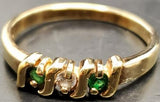 Women 14KT Gold Electro-Plate 3 Stone Cubic Zirconia/Emerald Ring Jewelry Sz9 VF