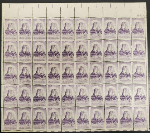 Vtg '56 50th Anniv. Devils Tower Nat'l Monument 3 Cent USPS Postage Stamp Sheet