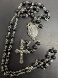 Vtg Rosary Mary Black Beads W/Cross Christianity Catholicism Prayer Embossed VF