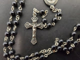Vtg Rosary Mary Black Beads W/Cross Christianity Catholicism Prayer Embossed VF