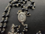 Vtg Rosary Mary Black Beads W/Cross Christianity Catholicism Prayer Embossed VF