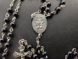 Vtg Rosary Mary Black Beads W/Cross Christianity Catholicism Prayer Embossed VF