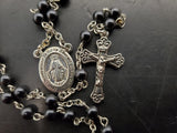 Vtg Rosary Mary Black Beads W/Cross Christianity Catholicism Prayer Embossed VF