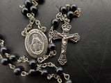 Vtg Rosary Mary Black Beads W/Cross Christianity Catholicism Prayer Embossed VF