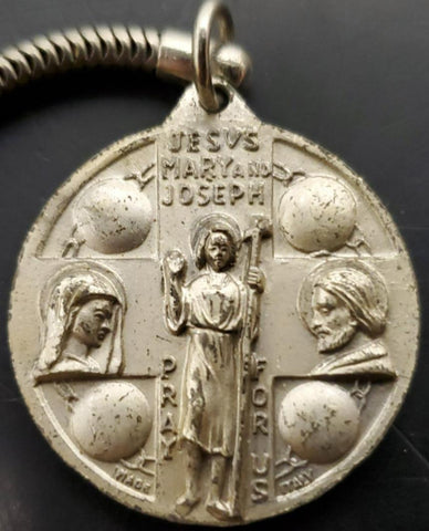 Vtg Jesus Mary Joseph Pray For Us Sorrowful Mother Shrine Keychain Beautiful VF