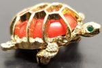 Vtg Faux Ruby Gold Emerald Turtle/Tortoise Brooch Pin On Lapel Collectible Neat