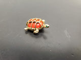 Vtg Faux Ruby Gold Emerald Turtle/Tortoise Brooch Pin On Lapel Collectible Neat