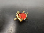 Vtg Faux Ruby Gold Emerald Turtle/Tortoise Brooch Pin On Lapel Collectible Neat