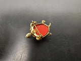 Vtg Faux Ruby Gold Emerald Turtle/Tortoise Brooch Pin On Lapel Collectible Neat