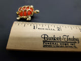 Vtg Faux Ruby Gold Emerald Turtle/Tortoise Brooch Pin On Lapel Collectible Neat