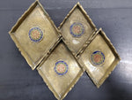 Vtg Set of 4 Stackable Gold Ornate Design Emblem Ash Trays Collectible Unique