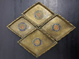Vtg Set of 4 Stackable Gold Ornate Design Emblem Ash Trays Collectible Unique