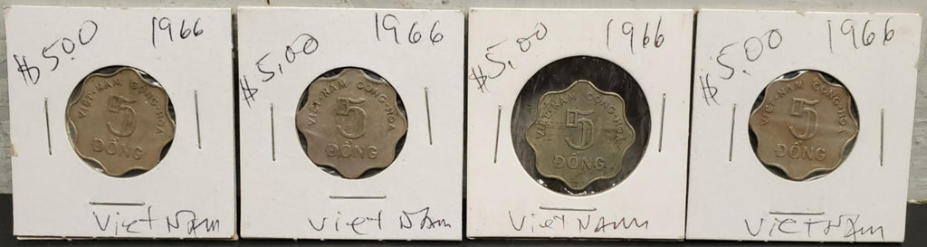 Vtg 1966 Lot of 4 Vietnam 5 Dong Coins Currency Collectibles