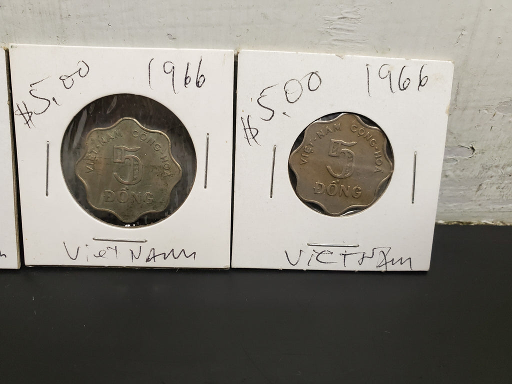 Vtg 1966 Lot of 4 Vietnam 5 Dong Coins Currency Collectibles