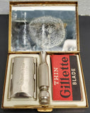 Vtg  Gillette Golden Razor w Blades Case Mirror Shaving Travel Blades Set Lot