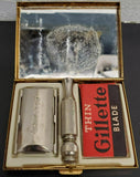 Vtg  Gillette Golden Razor w Blades Case Mirror Shaving Travel Blades Set Lot