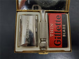 Vtg  Gillette Golden Razor w Blades Case Mirror Shaving Travel Blades Set Lot