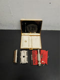 Vtg  Gillette Golden Razor w Blades Case Mirror Shaving Travel Blades Set Lot