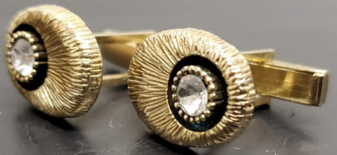 Vtg Antique Men's Gold Diamond Ornate Cufflinks Jewelry Suit Tie Tuxedo Gala VF