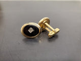 Vtg Antique Men's Gold Onyx Stone Ornate Cufflinks Jewelry Suit Tie Tuxedo Gala
