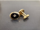Vtg Antique Men's Gold Onyx Stone Ornate Cufflinks Jewelry Suit Tie Tuxedo Gala