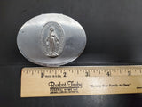 Vtg Antique Silver Trinket Jewelry Oval Box W/Prayer Mary Christianity Religion