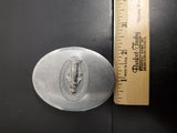 Vtg Antique Silver Trinket Jewelry Oval Box W/Prayer Mary Christianity Religion