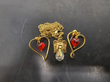 Vtg Women's Avon Angel Gemstone Pendant Necklace & Ruby Heart Shaped Earrings VF