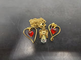 Vtg Women's Avon Angel Gemstone Pendant Necklace & Ruby Heart Shaped Earrings VF