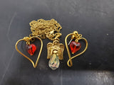 Vtg Women's Avon Angel Gemstone Pendant Necklace & Ruby Heart Shaped Earrings VF
